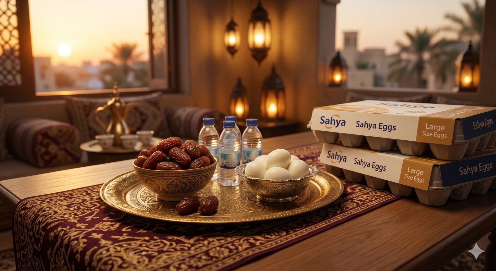 Ramadan iftar table with organic eggs