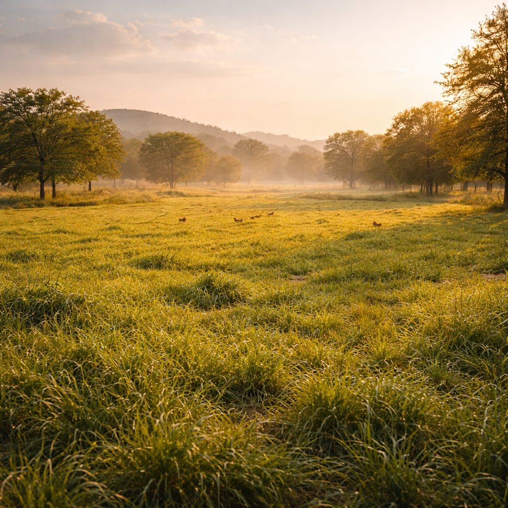 Lush green pastures at our farm