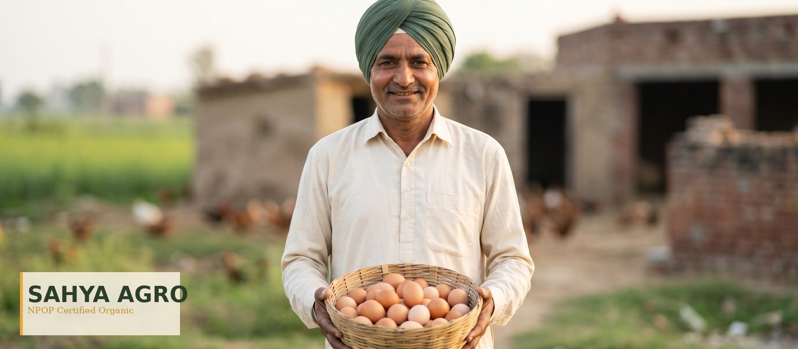 Sahya Agro — press kit, farmer with fresh eggs basket
